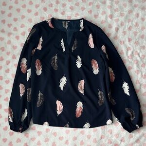 Feather Print Blouse in Navy